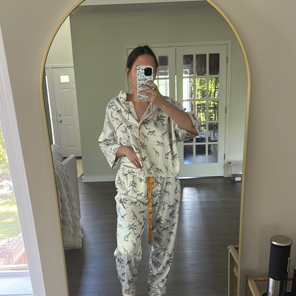 Z Supply Ivory Pajama Set with Black Animal Print